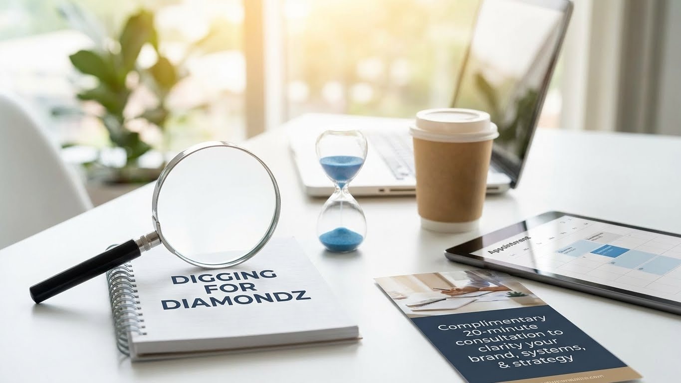 Digging for Diamondz consultation workspace focused on brand clarity and strategy.