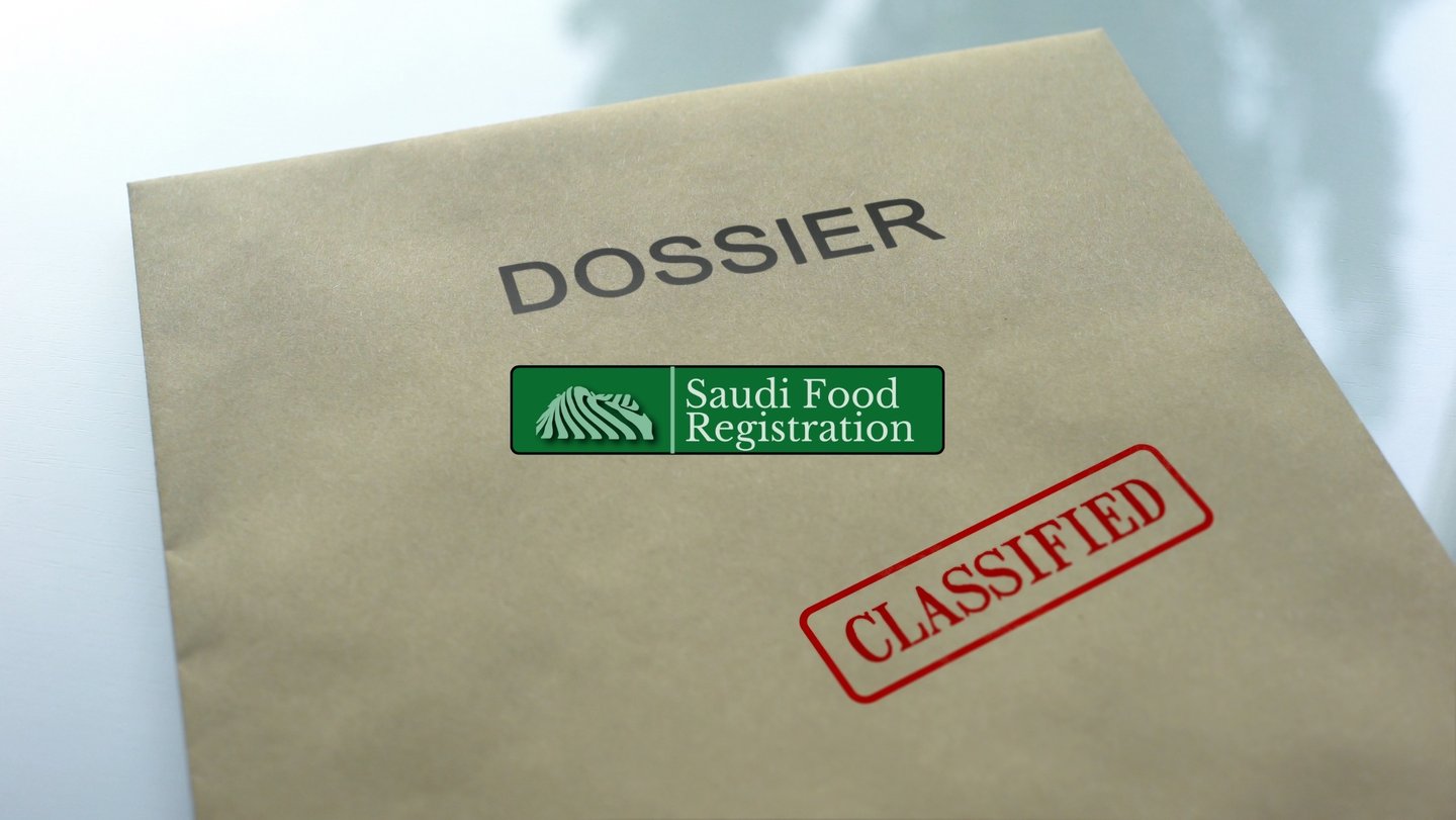 Saudi Food Registration Logo with Dossier preparing in background