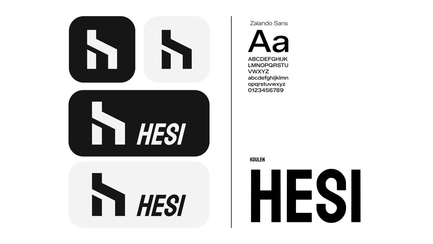 Icone, logotipo e typeface usado para marca HESI