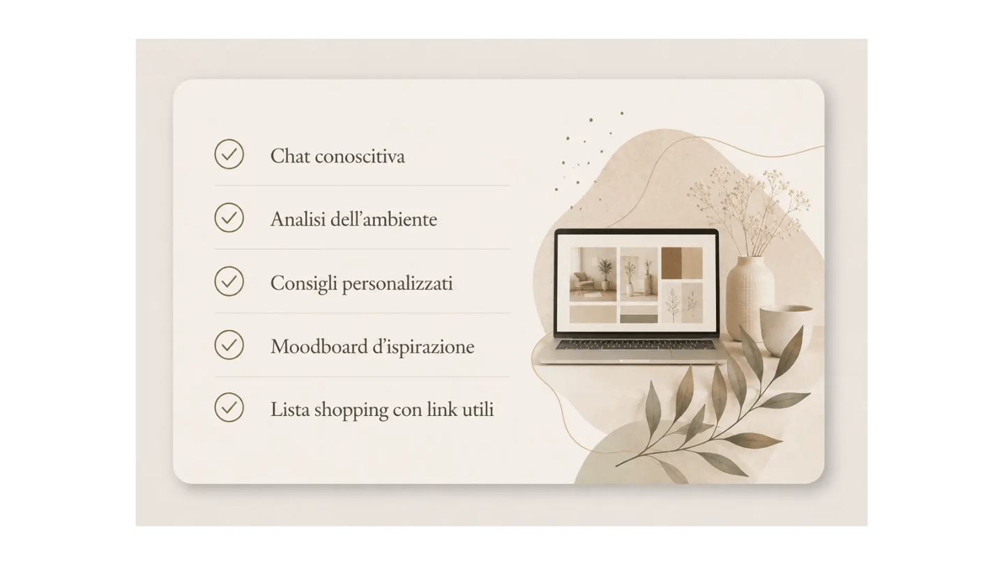 Servizio di consulenza d'interni con analisi degli ambienti e lista shopping personalizzata