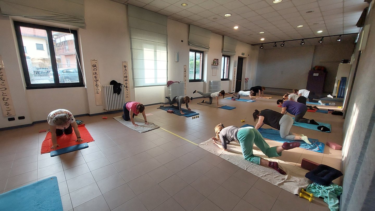 lezioni di ginnastica postulare di gruppo in palestra con fisioterapista