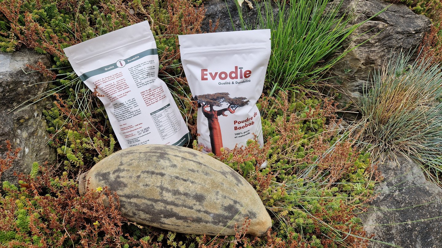 Fruit de baobab avec sachets de poudre Evodie