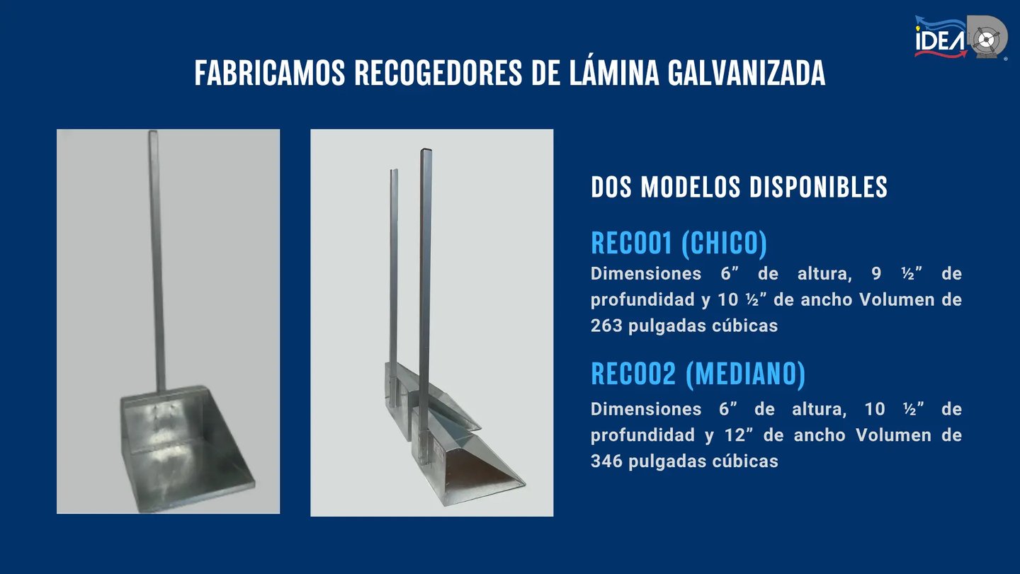 Recogedores metálicos de lámina galvanizada en dos tamaños para uso industrial y limpieza