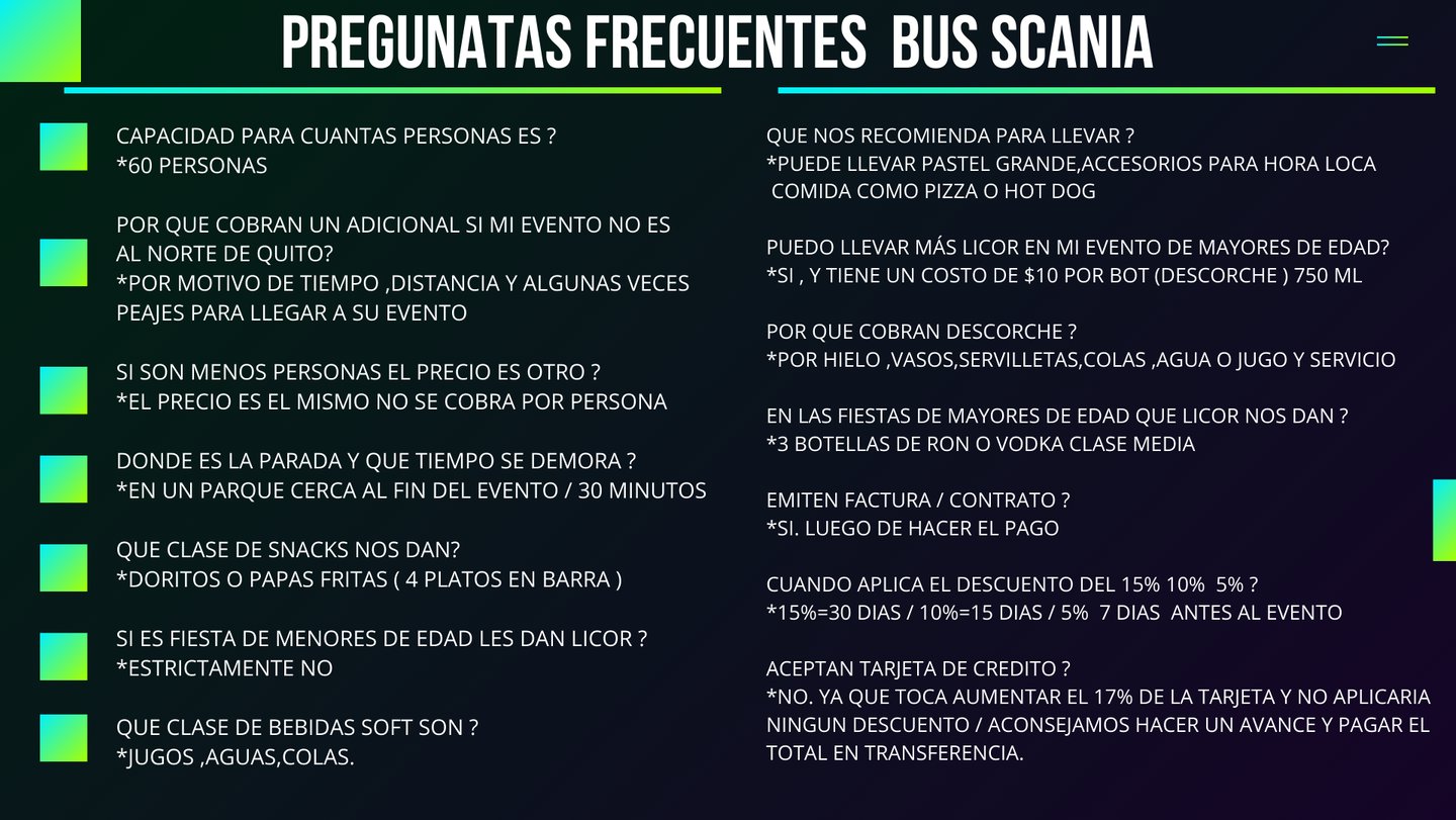 PREGUNTAS FRECUENTES DE NUESTROS CLIENTES CHIVA GLOW SCANIA