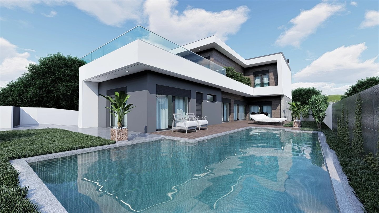 Projeto para moradia em Sintra. Imagem do modelo tridimensional da Arquitetura.