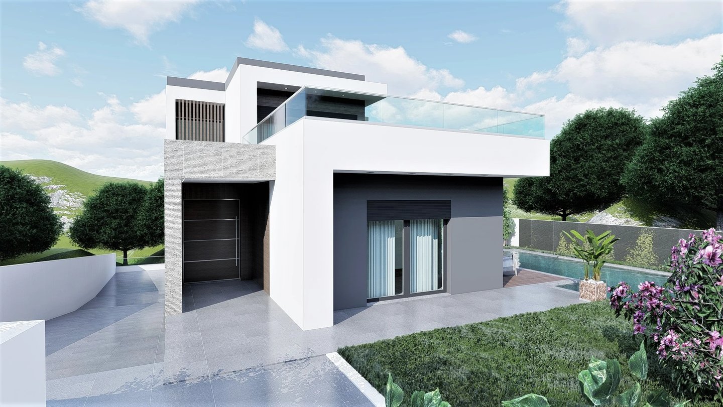 Projeto para moradia em Sintra. Imagem do modelo tridimensional da Arquitetura.