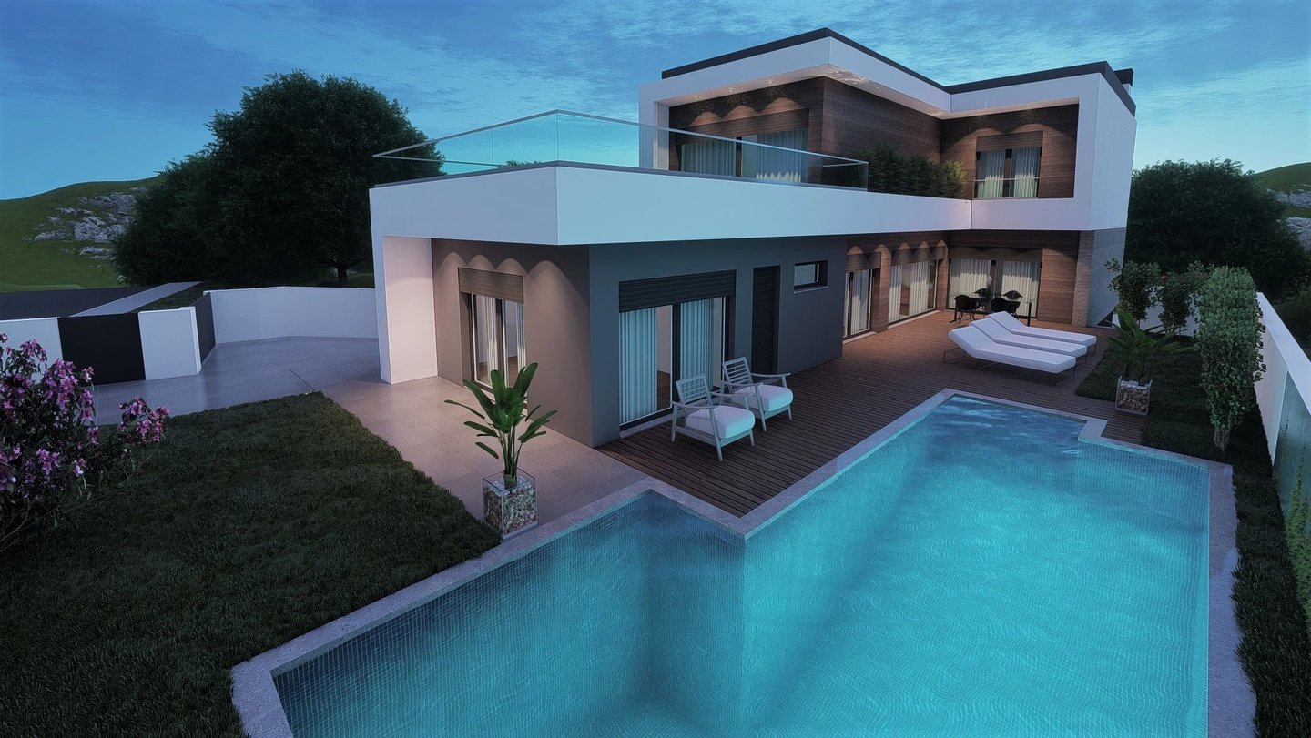 Projeto para moradia em Sintra. Imagem do modelo tridimensional da Arquitetura.