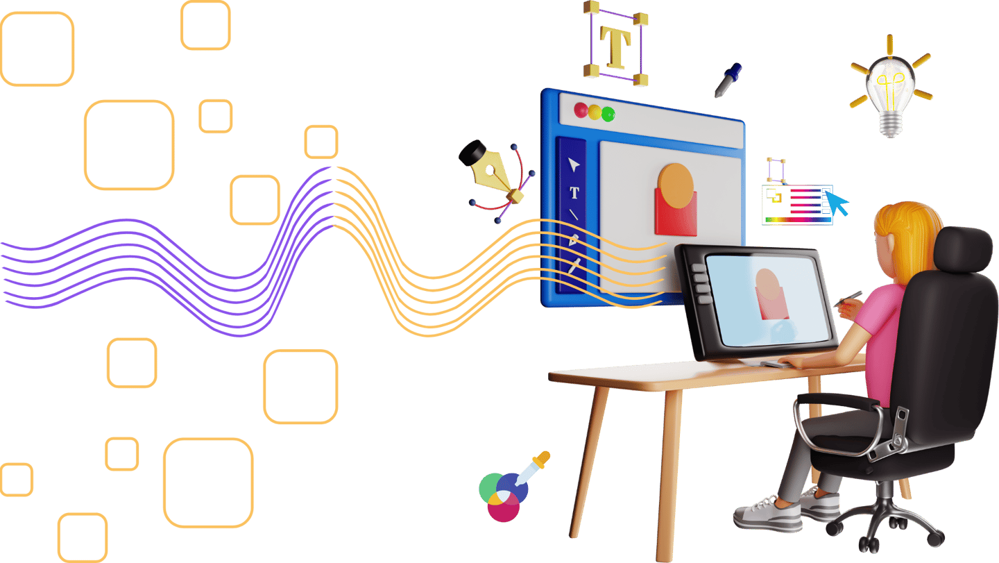 Graphics in 3d that explain graphic design 