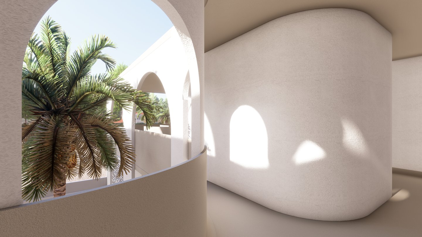 Curved balcony with palm courtyard, UAE concept house