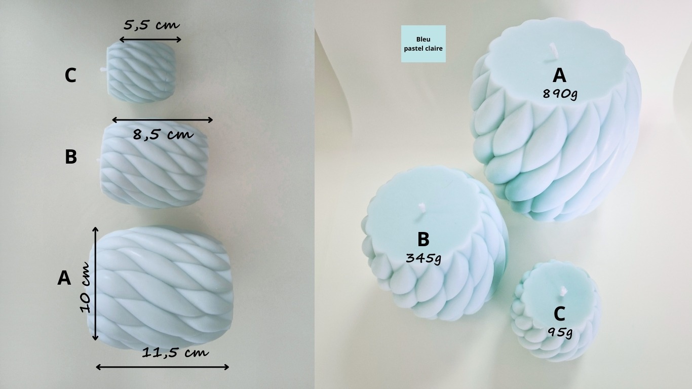 100% natural light pastel blue braided candle from eclatdeluciole.fr