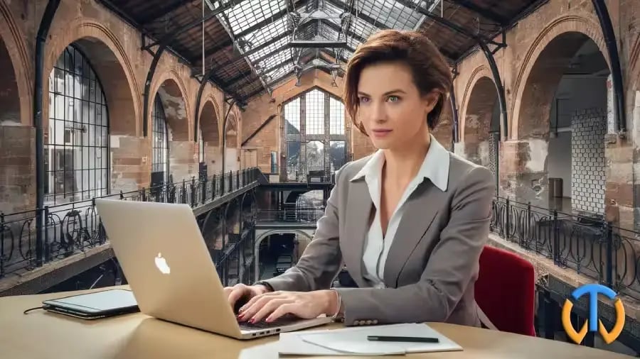 Femme d'affaires travaillant sur son ordinateur portable dans un bureau design