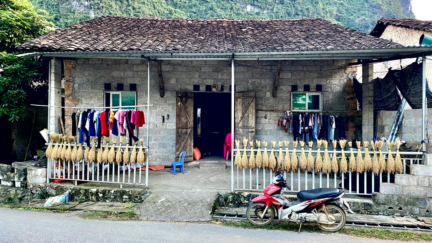 a motorcycle parked in front of a house