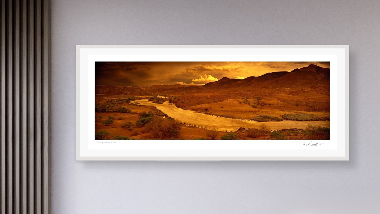Collector’s edition artwork A Glimpse of Glory by Koos van der Lende, panoramic fine art landscape framed for display.