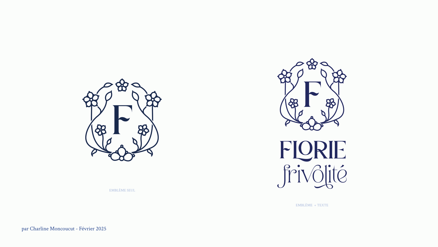 Aperçu du logo créé pour Florie Frivolité, sur fond clair.