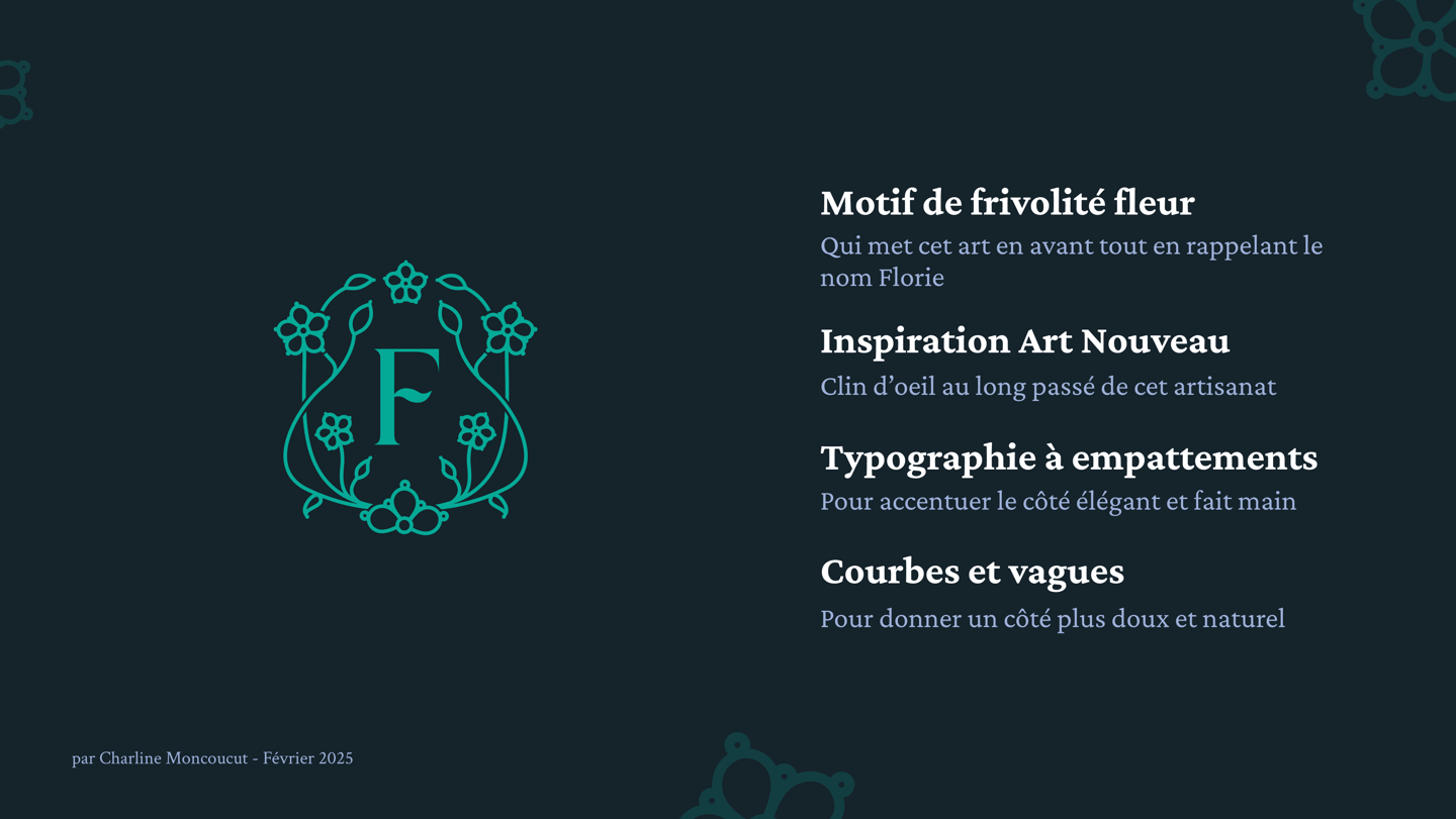 Liste des inspirations et valeurs du logo florie frivolité