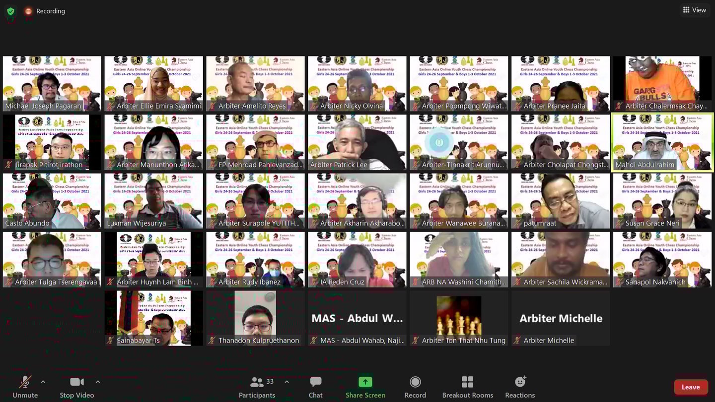 Arbiters at the Eastern Asia Online 2021 with Thailand Chess & Asian Chess Federation. Ellie Emira