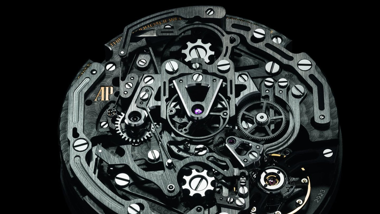 Close-up of Audemars Piguet mechanical watch movement with intricate finishing