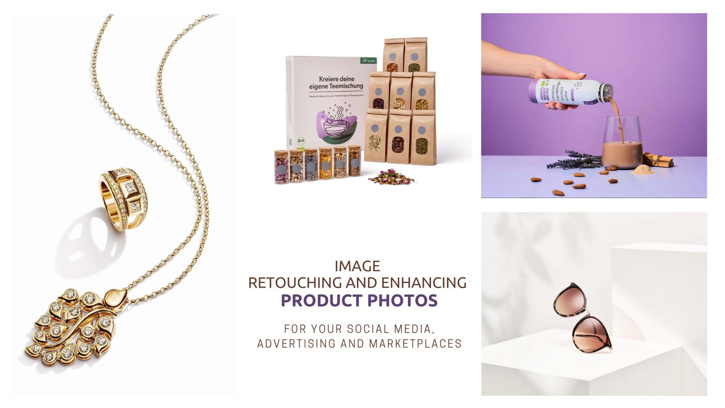 Professional retouching and enhancement of product photos for social media, advertising, marketplace