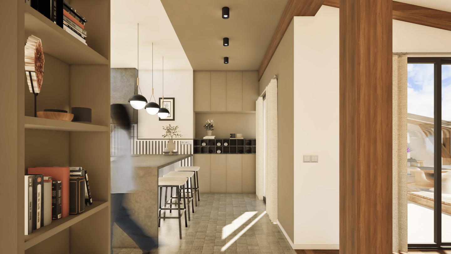 Cuisine moderne en bois et beige - aménagement sur mesure Lyon - Studio 975 architecture intérieur