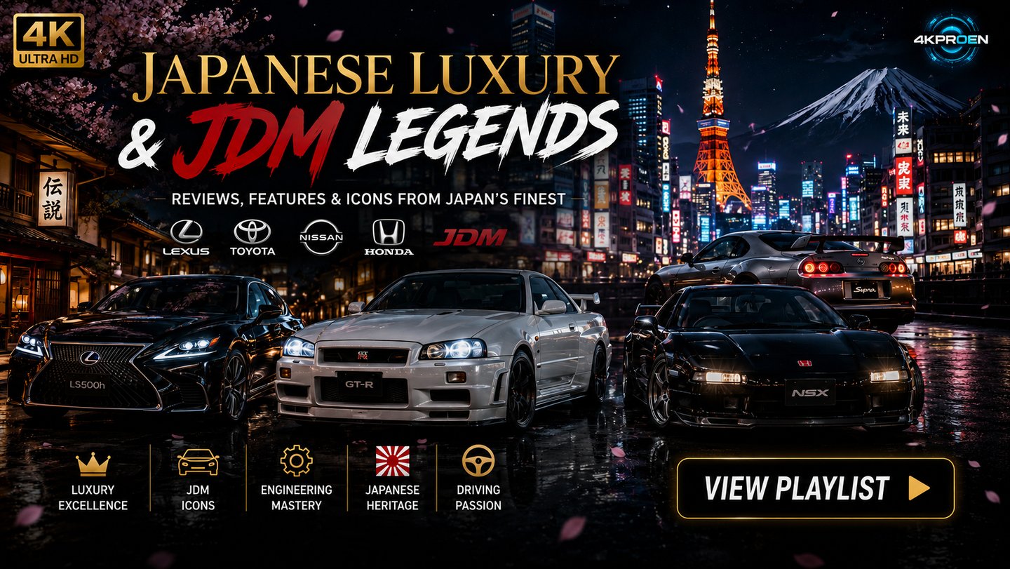 4K reviews of Lexus, Nissan GT-R, Honda, Toyota and iconic Japanese luxury and JDM performance cars