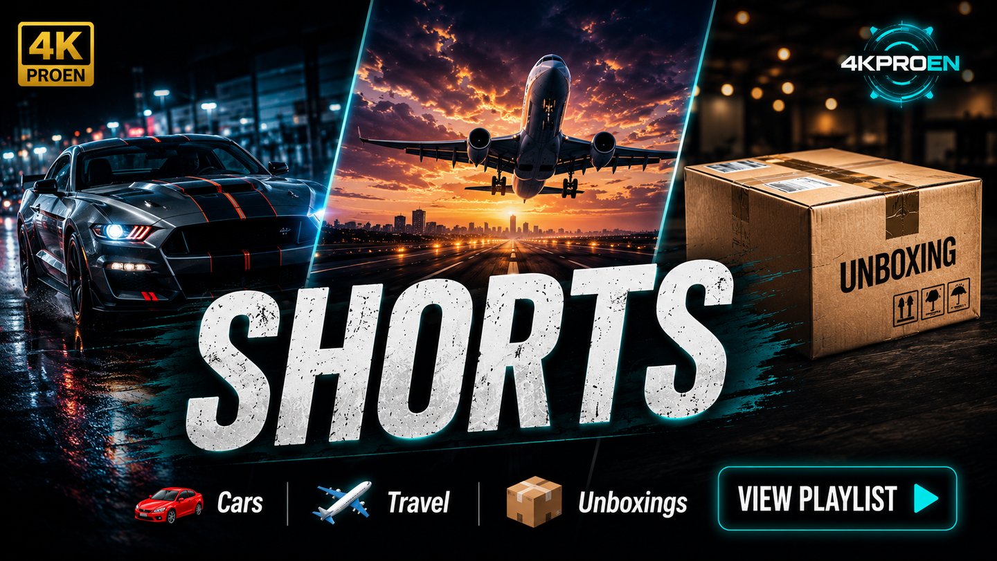 4K YouTube Shorts featuring cars, travel, driving, technology, reviews and cinematic highlights