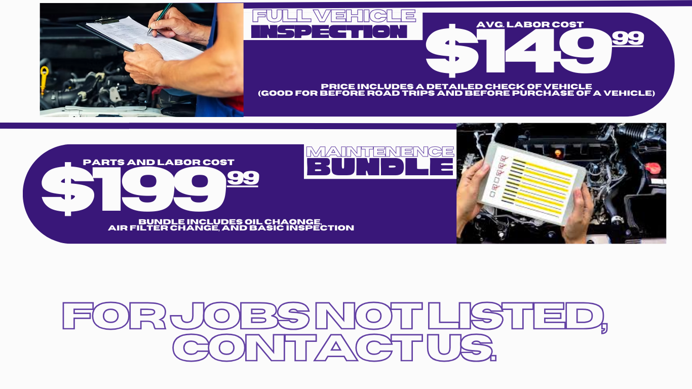 Auto Mancy LLC - Common Job Price List- Full Vehicle Inspection, Maintenence Bundle