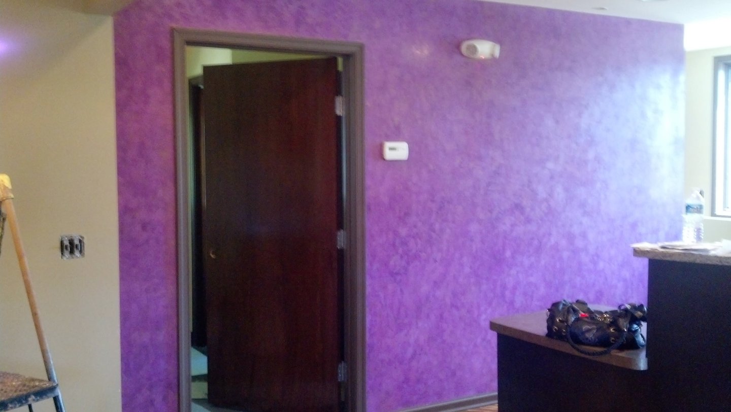 purple venetian plaster created by marcine for a dental office in Parsippany, NJ