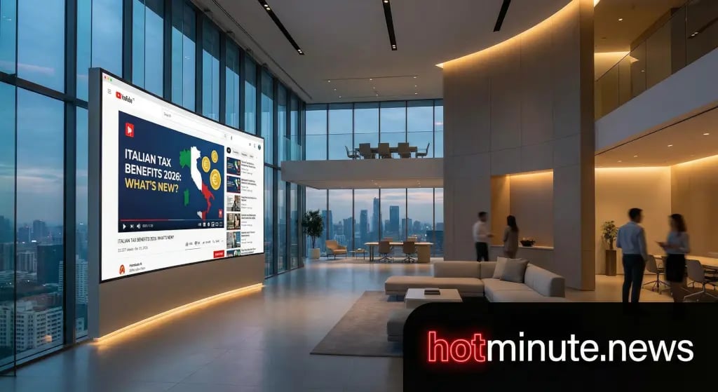 Spazio lounge/ufficio moderno con vetrate panoramiche sulla skyline, arredi contemporanei e persone 