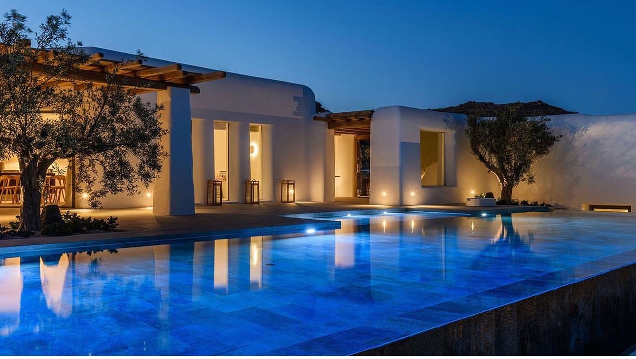 a pool with a pool and a patio area