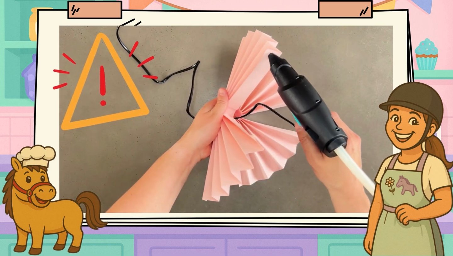 Frau klebt die Fächer mit einer Heißklebe-Pistole zusammen