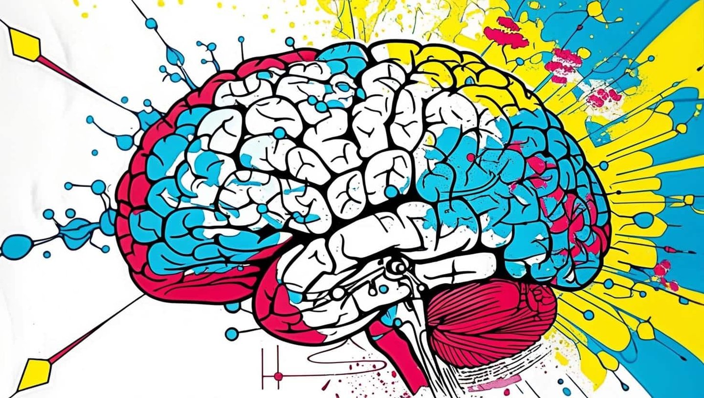 imagem de um cérebro em tons artísticos que representa a evolução pessoal e seus desafios