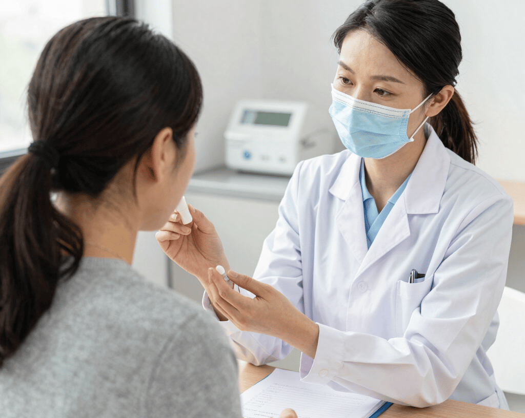 A friendly caregiver smiling warmly while assisting an elderly person during a community outing on a sunny day.