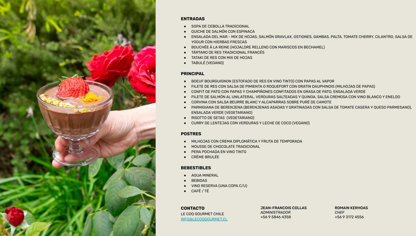 menú almuerzo gourmet le coq gourmet