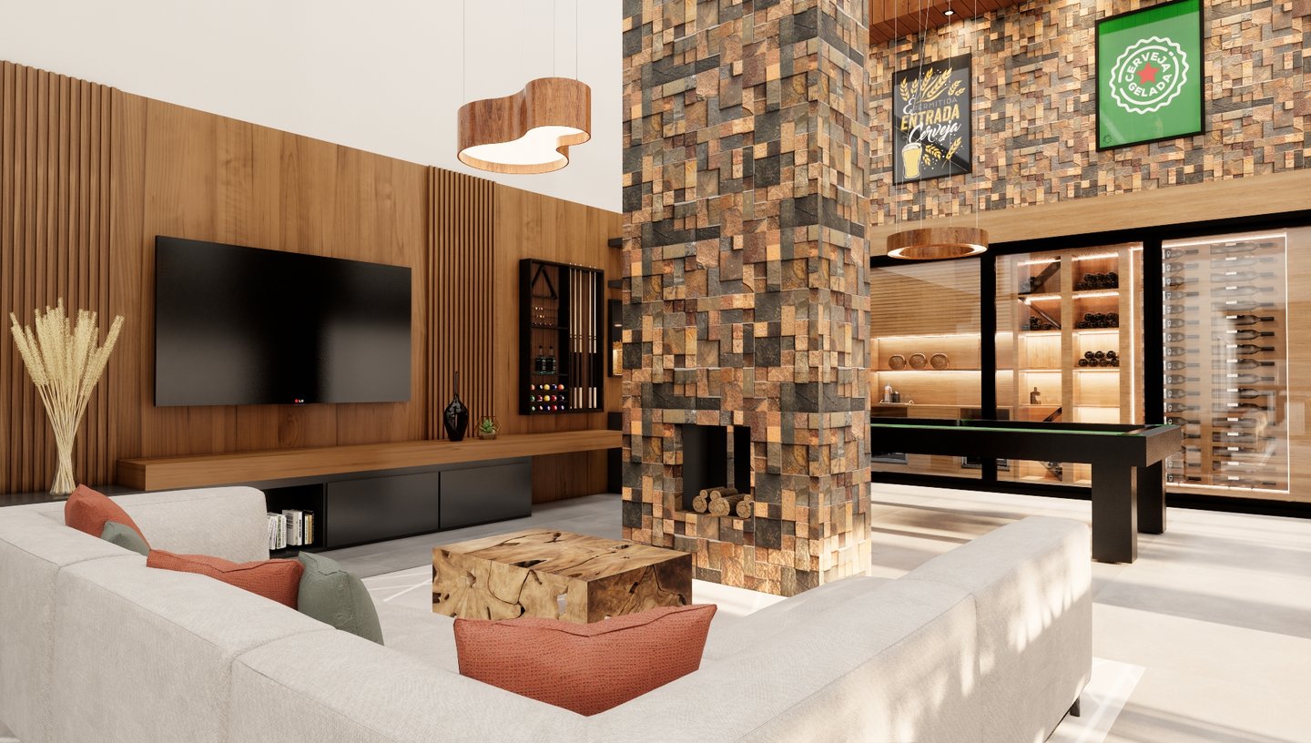 sala de tv com adega climatizada