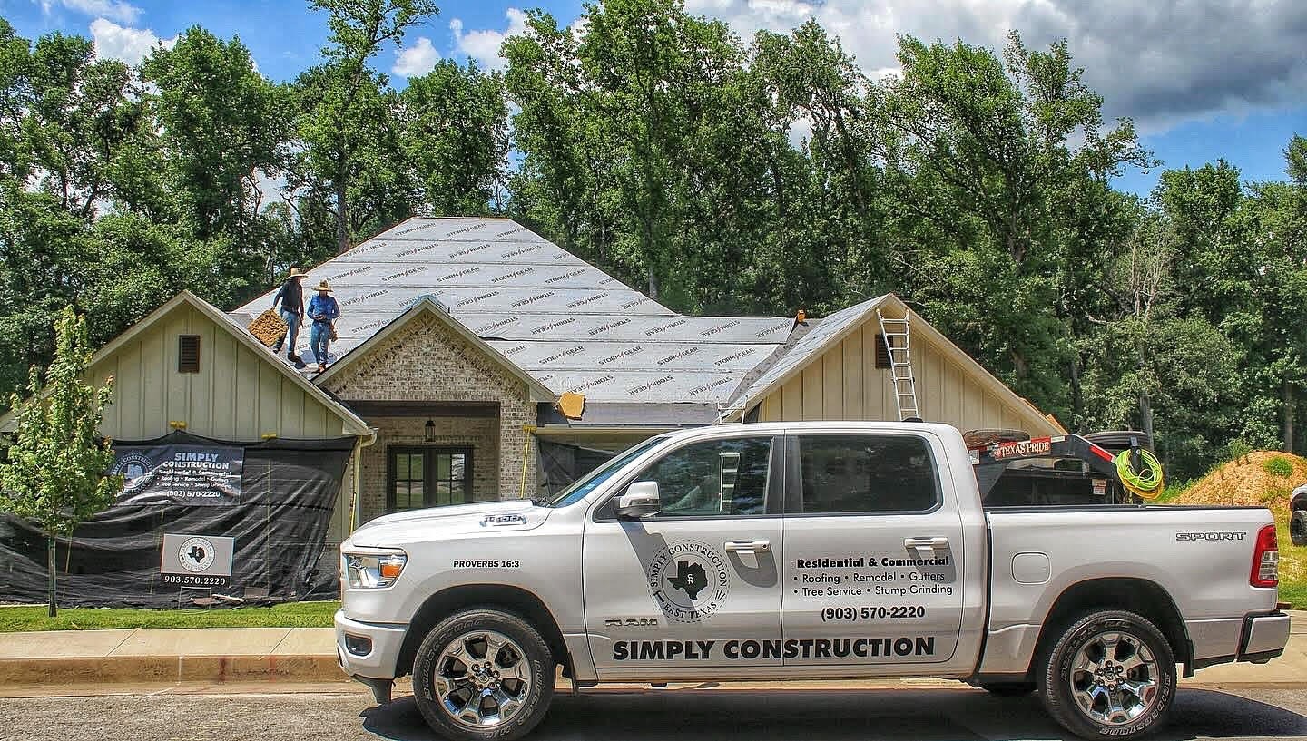 Residential roof replacement in Tyler, TX with a company vehicle & the Catch-All system