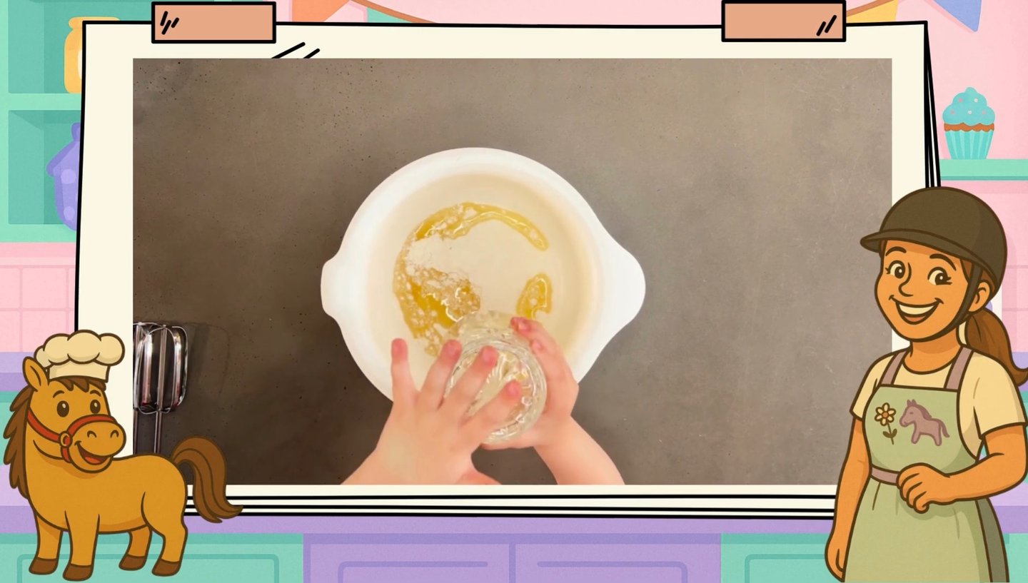 Kind gießt die Zutaten in eine Schüssel