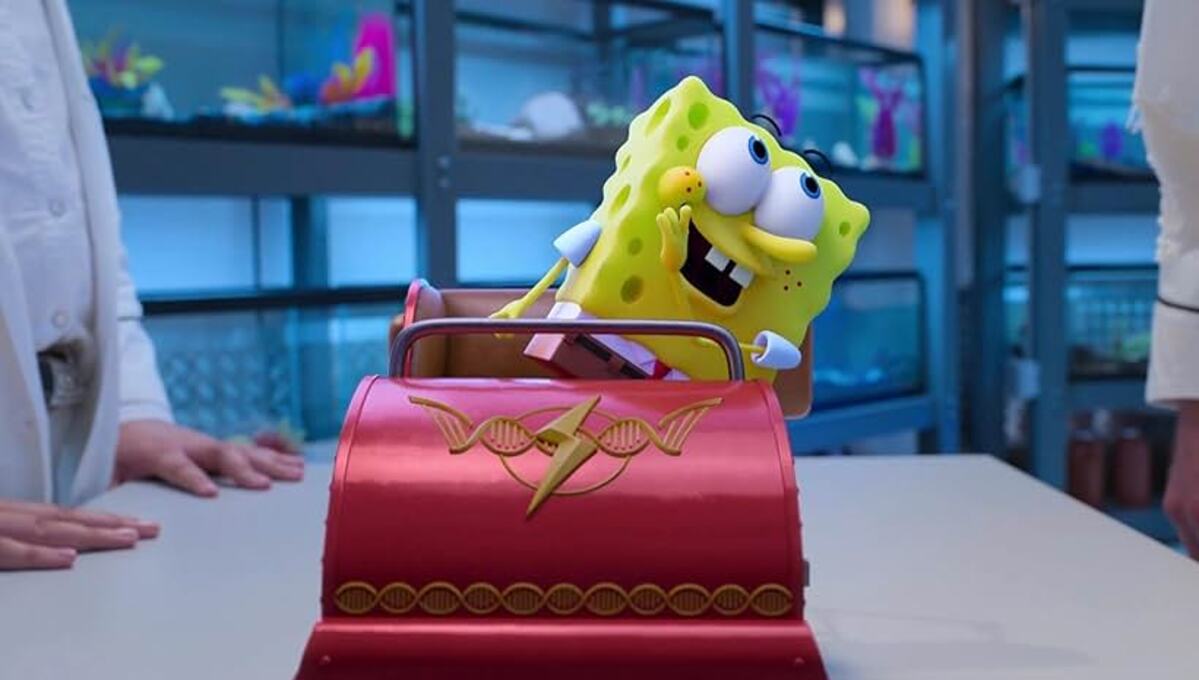 Personagens de Bob Esponja em um painel temático MIS Experience