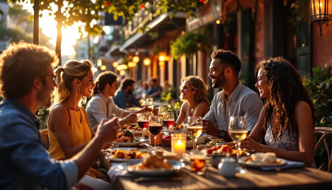 a group of people sitting at a table with drinks