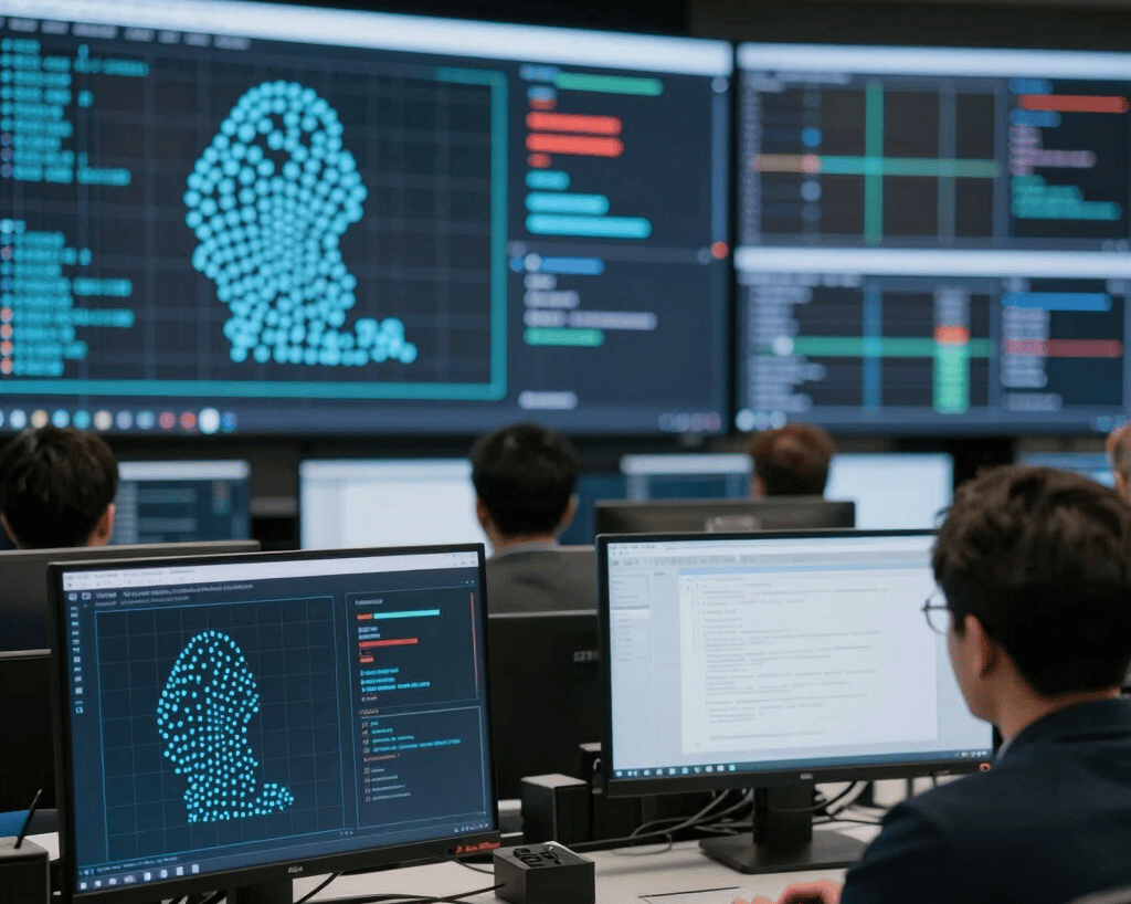 Close-up of hands reviewing legal documents with a laptop and privacy icons on screen.