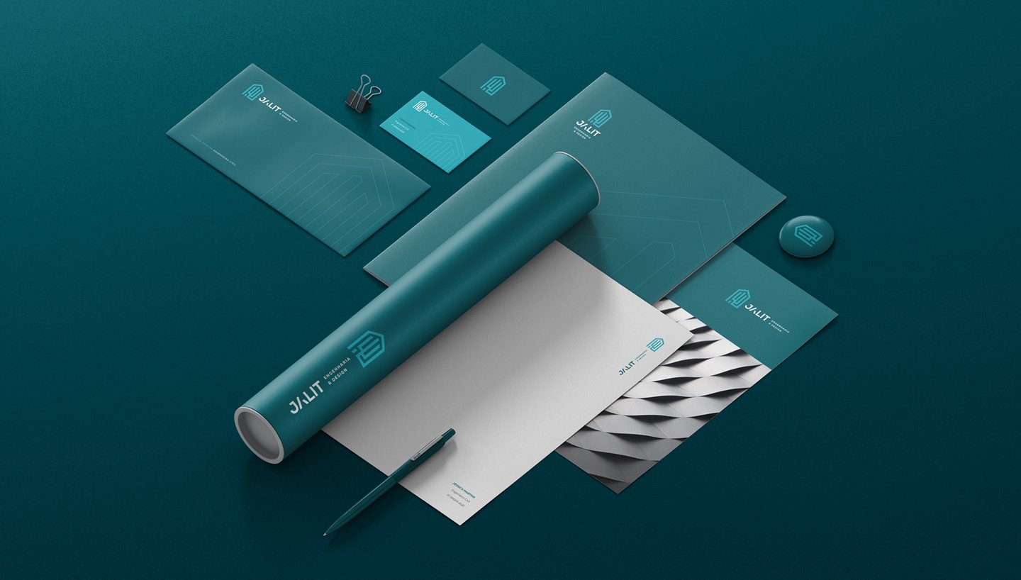 green stationery complete with the visual identity of jalit engineering and design