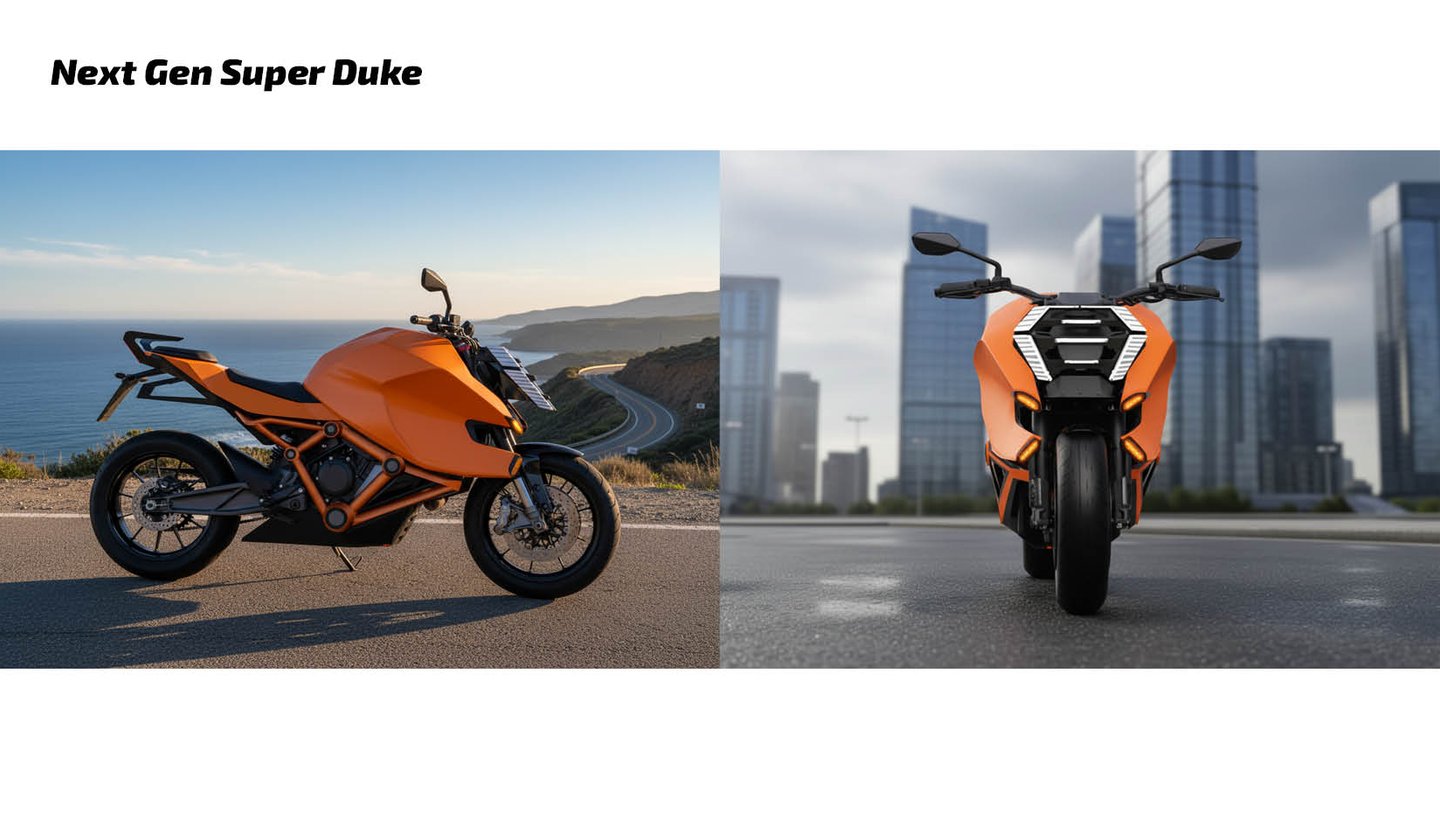 AI-enhanced motorcycle concept render highlighting form and proportions by Koorosh Shojaei