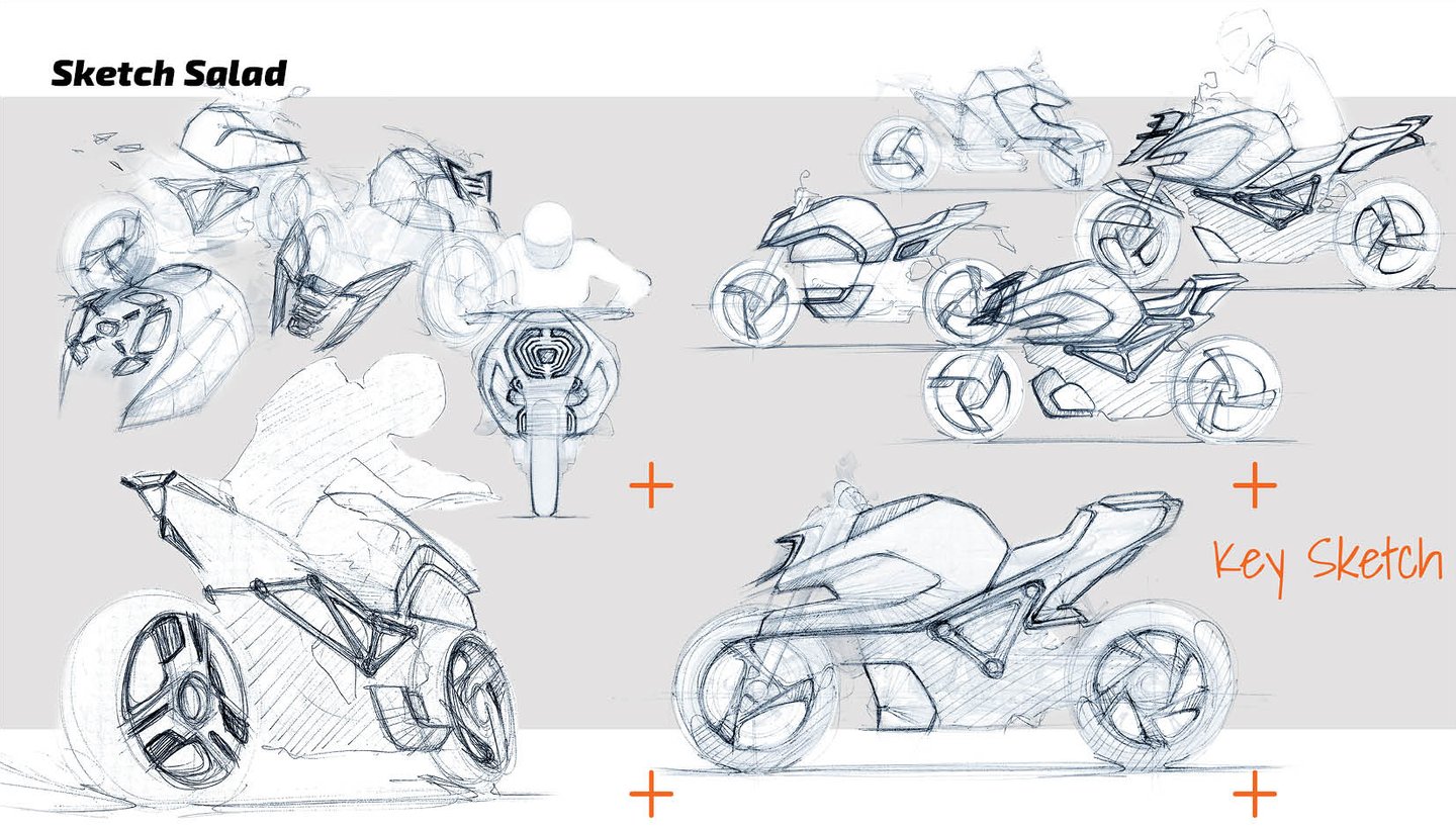 Evolution sketches analyzing the KTM Super Duke design language by Koorosh Shojaei