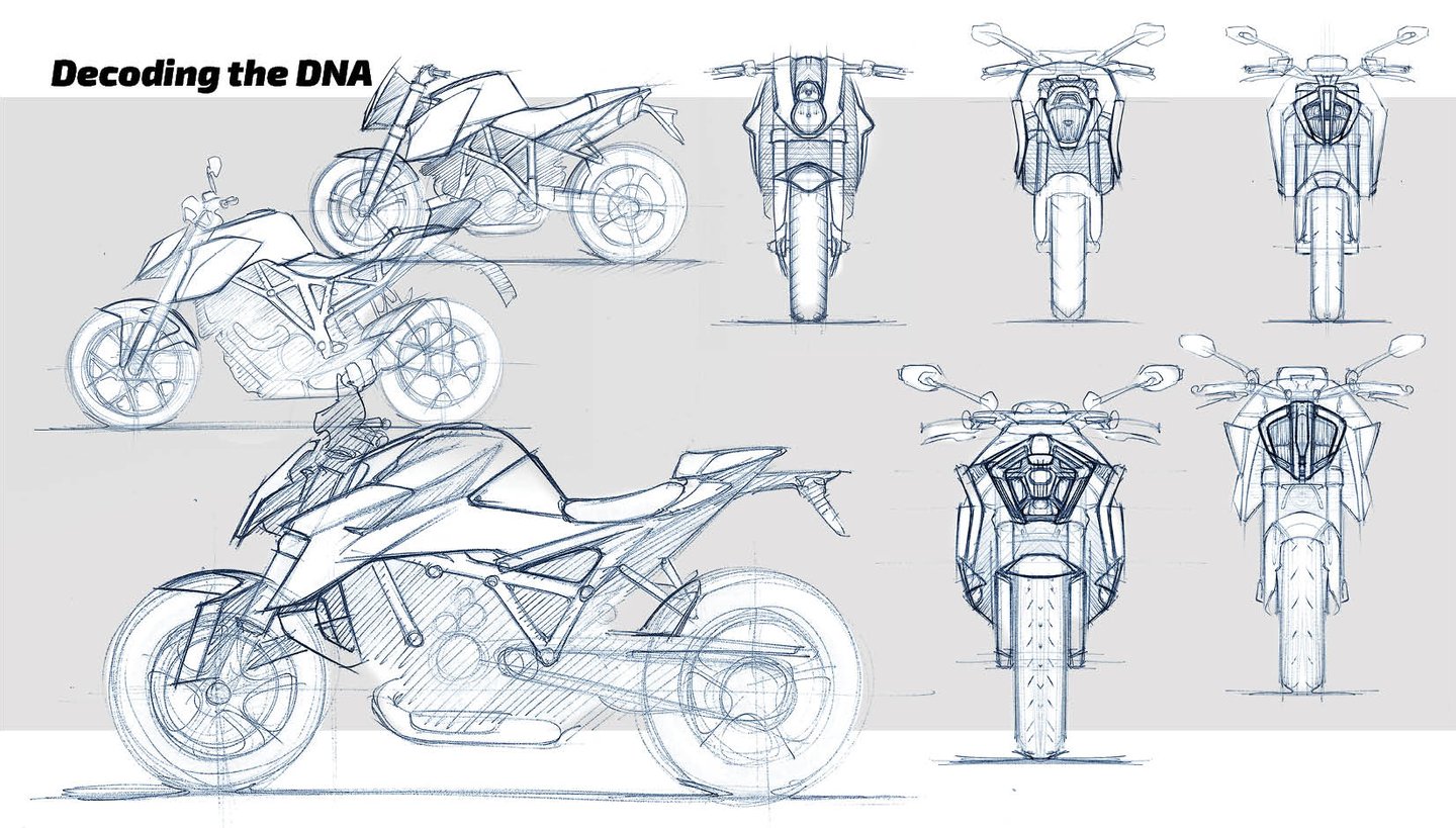 Early concept sketch explorations from the motorcycle design process by Koorosh Shojaei