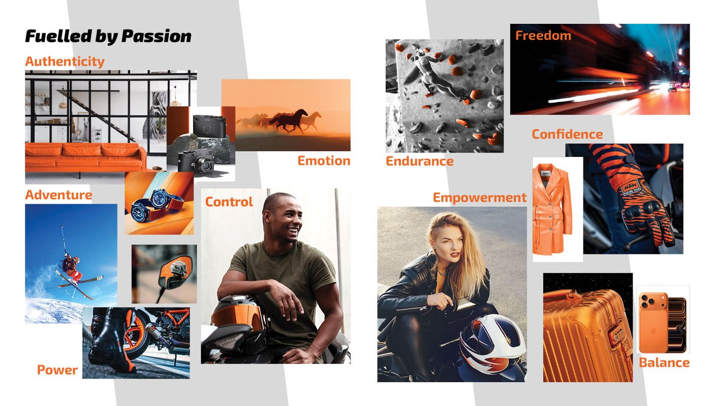 Persona insights and emotional mood board for KTM design direction by Koorosh Shojaei