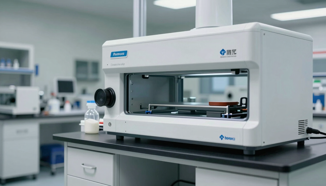 Primer plano técnico de una curva sanitaria monolítica impecable en un laboratorio farmacéutico, iluminación blanca y aséptica de alta precisión.