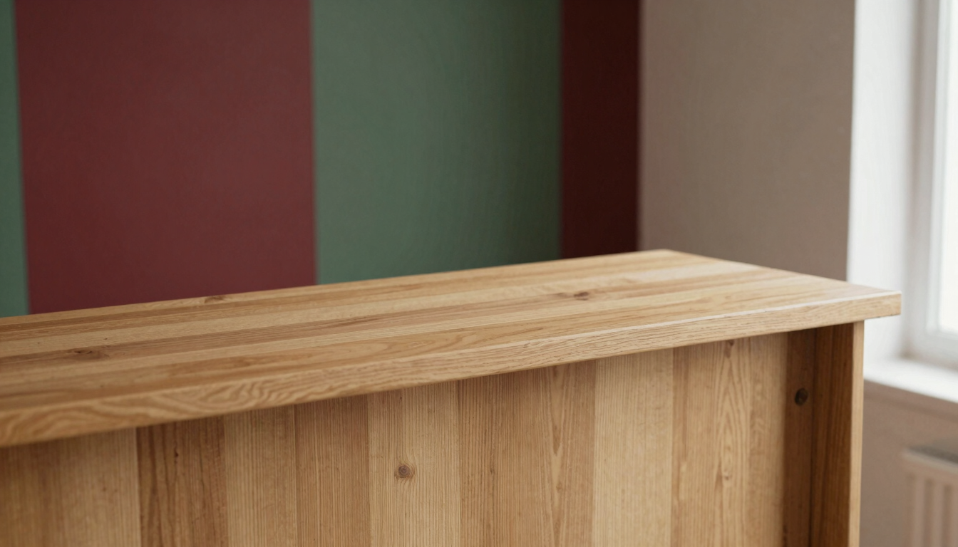 Soft daylight illuminating a cozy Scandinavian-style reception desk, textured details, warm wood, 35mm