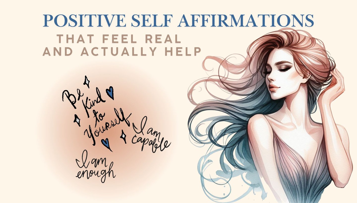 a woman with a long hair and a quote about self - affirmation