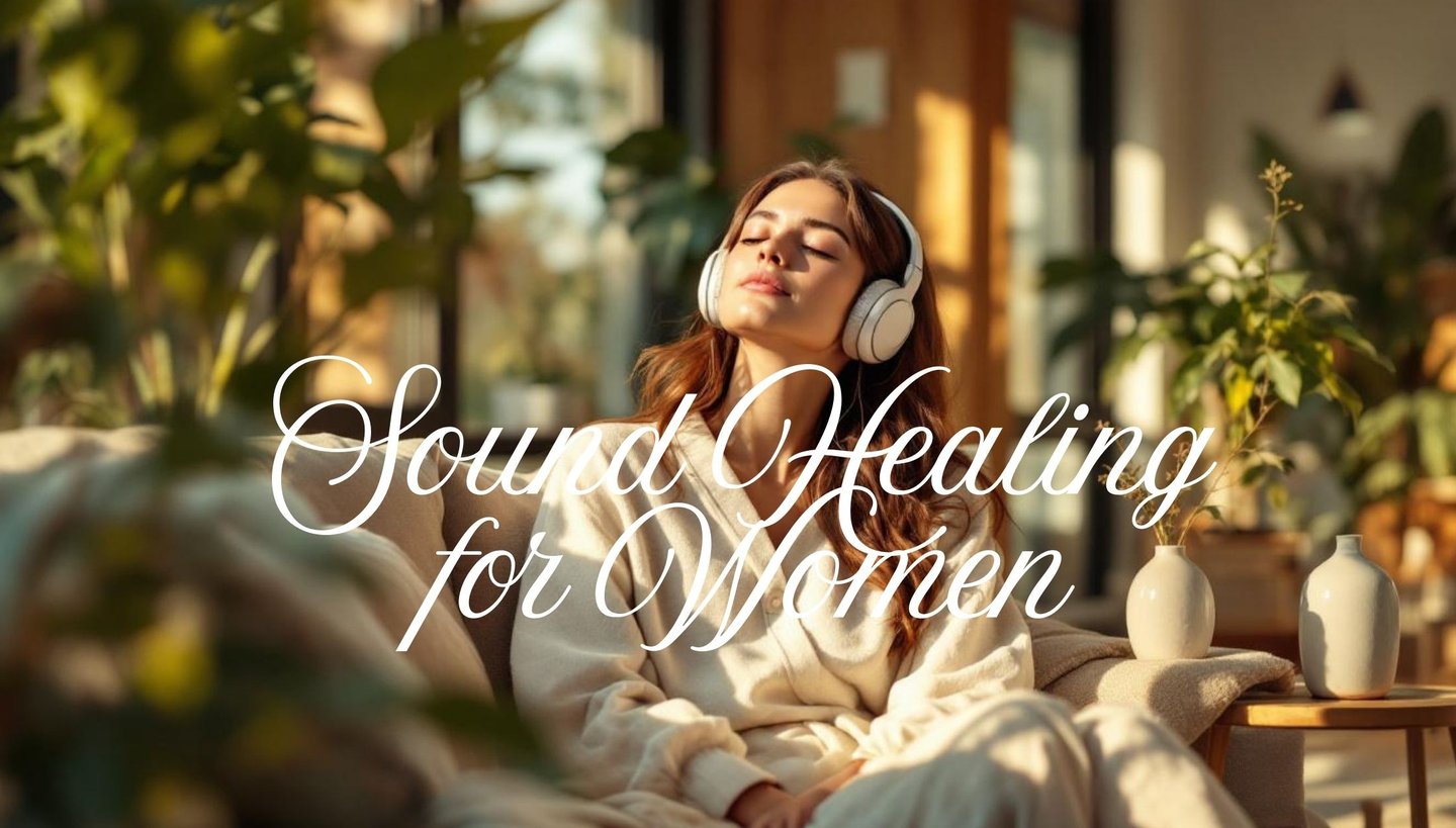 A woman listening to healing music
