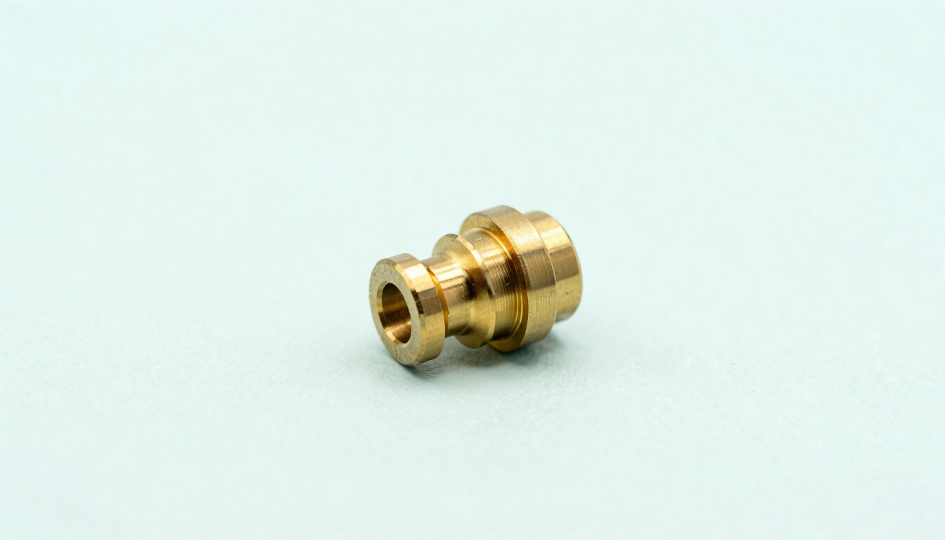 A minimalist, clean close-up of a high-precision brass custom component resting on a soft pastel mint background, diffused natural light, sharp focus.