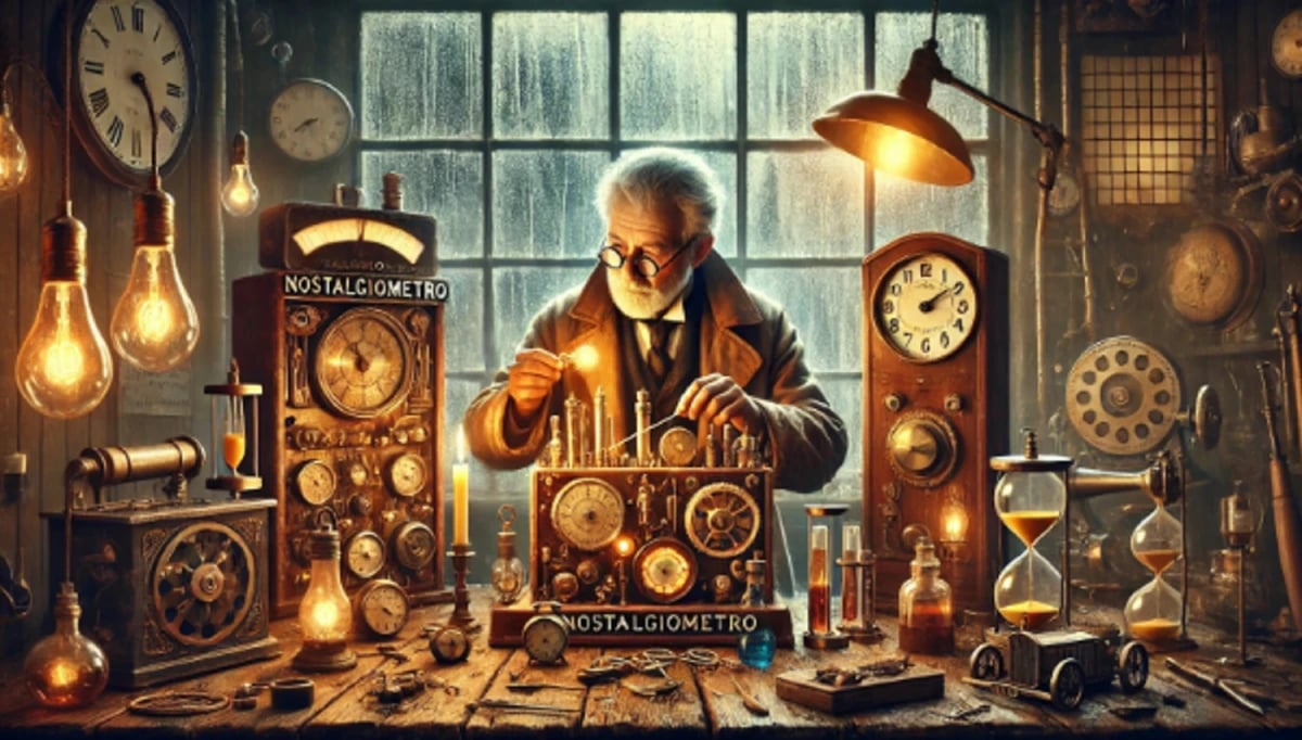 Tito Alberto Adduci in a suit and tie is working on a clock